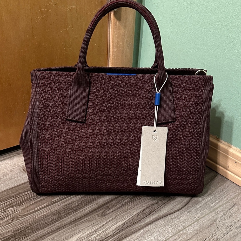 Rothy's Classic Handbag in Cranberry with Brass Details